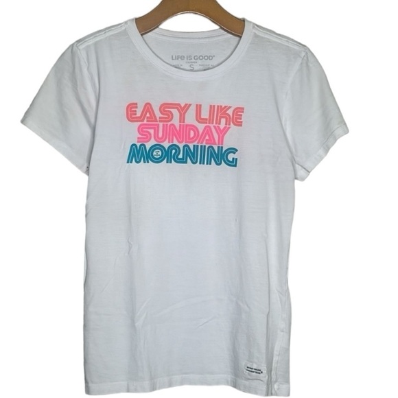 Life is Good Easy Like Sunday Morning Retro tee Oversized White 70s Size Small - Picture 2 of 11